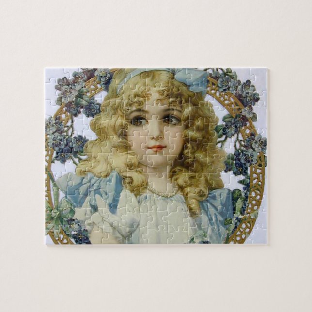 Antique Little Girl Child Porträtt BeSnyval Pussel (Horisontell)