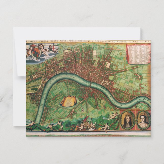 Antique London Street Karta av Johannes de Ram, 16 Inbjudningar (Framsida)
