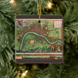 Antique London Street Karta av Johannes de Ram, 16 Julgransprydnad Keramik