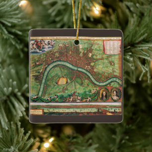 Antique London Street Karta av Johannes de Ram, 16 Julgransprydnad Keramik