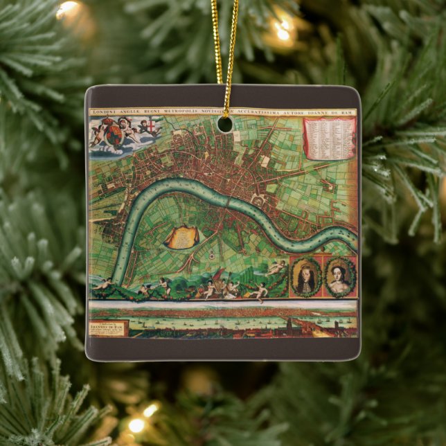 Antique London Street Karta av Johannes de Ram, 16 Julgransprydnad Keramik (Träd)