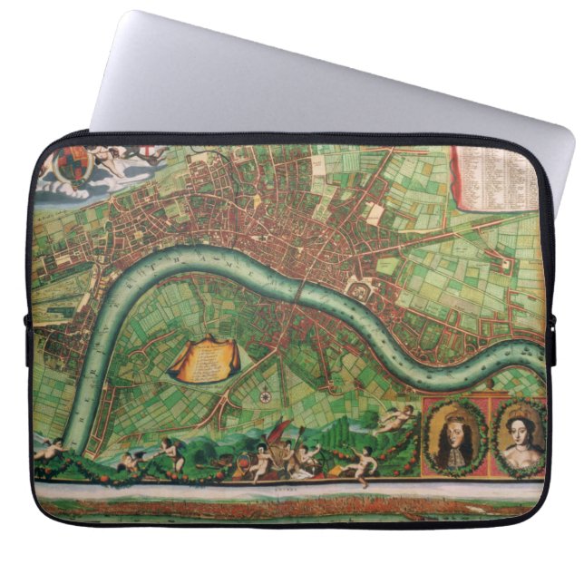 Antique London Street Karta av Johannes de Ram, 16 Laptop Sleeve (Framsidan)