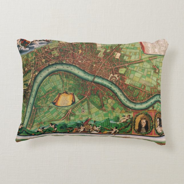 Antique London Street Karta av Johannes de Ram, 16 Prydnadskudde (Baksidan)