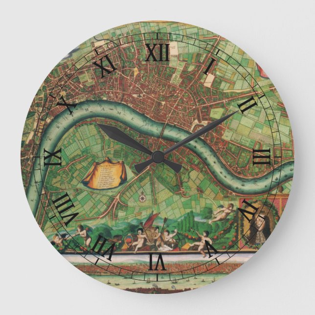 Antique London Street Karta av Johannes de Ram, 16 Stor Klocka (Framsida)