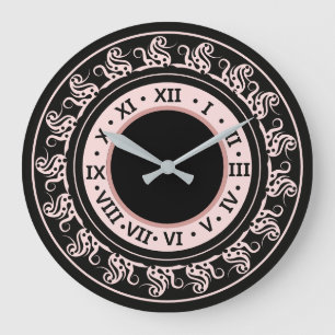 Antique look Black and Peachy Rosa Roman Numerals Stor Klocka