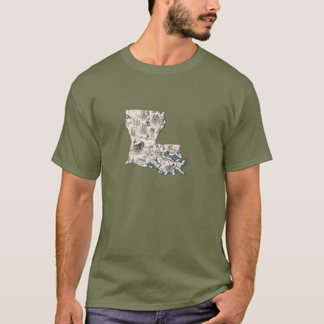 Antique Louisiana Shaped Vintage Bild Karta Tee (Framsida)