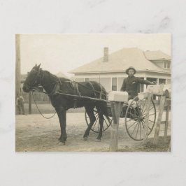 Antique Mail Buggy Postman Levererar e-postfoto Vykort