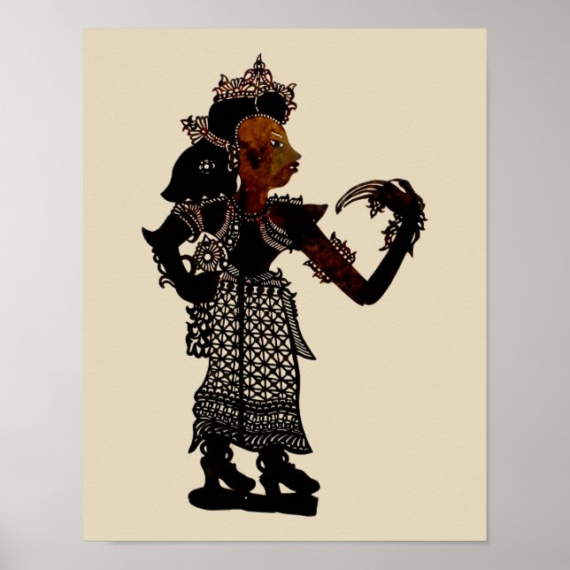 Antique Malaysian Shadow Puppet Woman Poster (Framsidan)