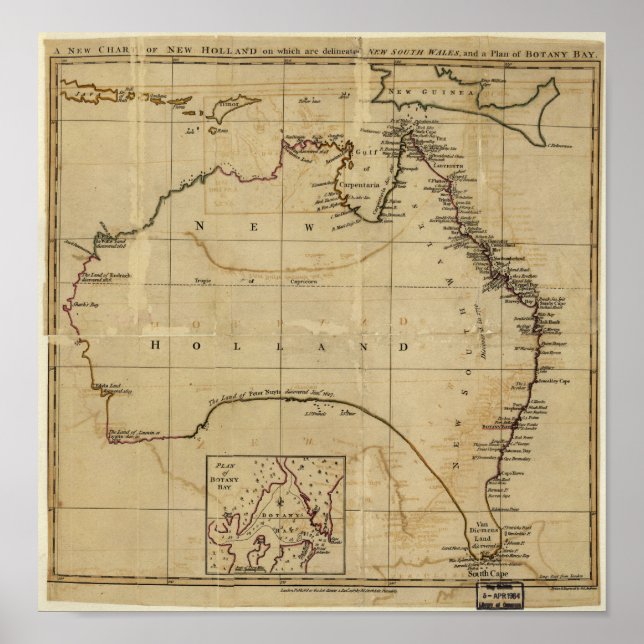 Antique Map of Australia circa 1770 Poster (Framsidan)