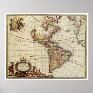 Antique Map of the Americas by Johannes De Ram Poster