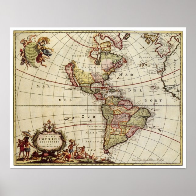 Antique Map of the Americas by Johannes De Ram Poster (Framsidan)