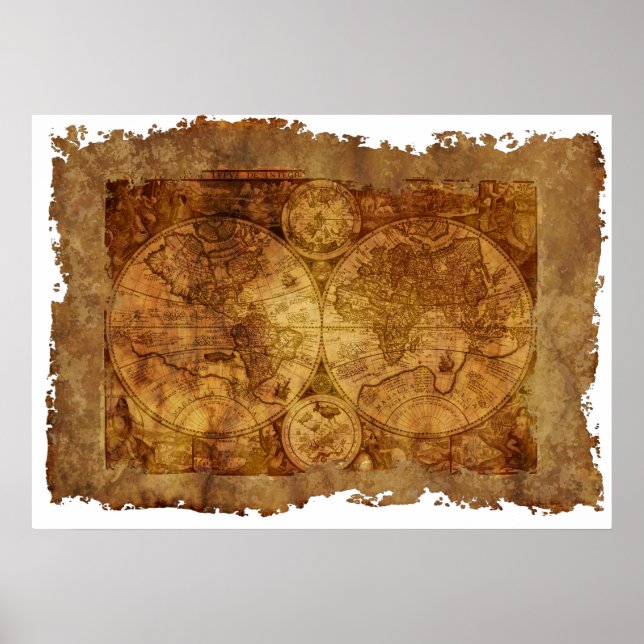 Antique Map of The World Poster (Framsidan)