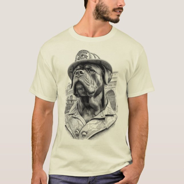 Antique Marble Fireman Rottweiler T Shirt (Framsida)