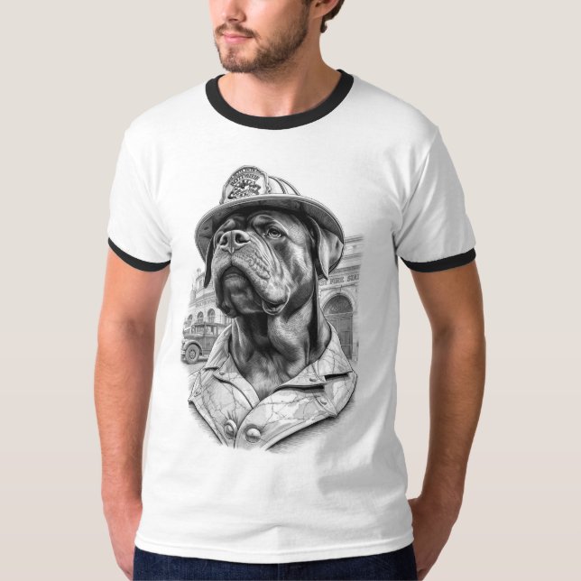 Antique Marble Fireman Rottweiler T Shirt (Framsida)