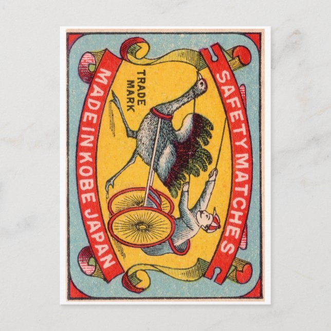 Antique Matchbox-etikett Ostrich Harness Tävla Kob Vykort (Framsida)