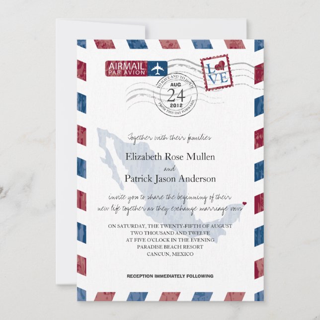 Antique Mexico Airmail Wedding bjudande Inbjudningar (Framsida)