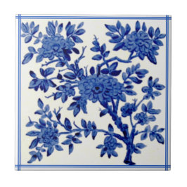 Antique Minton Blue White Aesthetic Blommigt Repro Kakelplatta