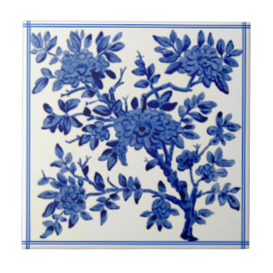 Antique Minton Blue White Aesthetic Blommigt Repro Kakelplatta
