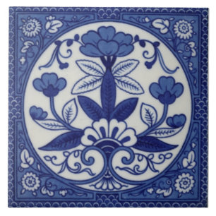 Antique Minton Hollins Blue Aesthetic Tile Repro Kakelplatta