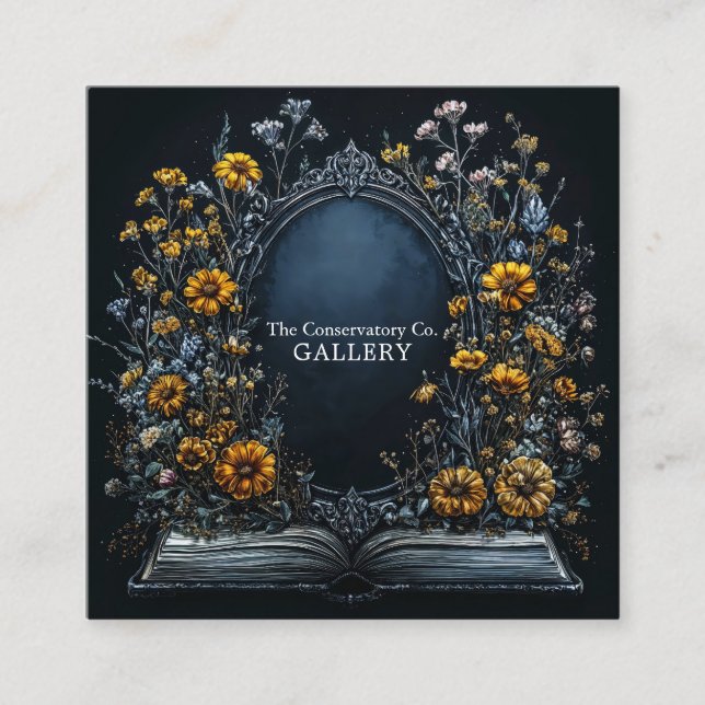 Antique Mirror Floral Open Book Dark Academia Fyrkantigt Visitkort (Framsida)
