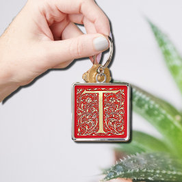 Antique monogram T Fyrkantig Silverfärgad Nyckelring