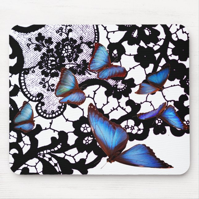 ANTIQUE MÖNSTER BLUE BUTTERFLIES MOUSE PAD MUSMATTA (Framsidan)