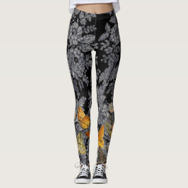 ANTIQUE MÖNSTER BUTTERFLIES BLACK LEGGINGS SNÖRE