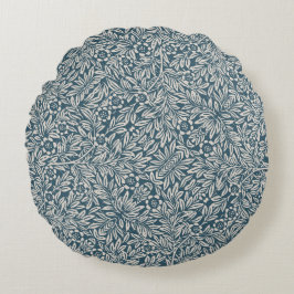 Antique Mönster of Worout Lövs Blue Background Rund Kudde
