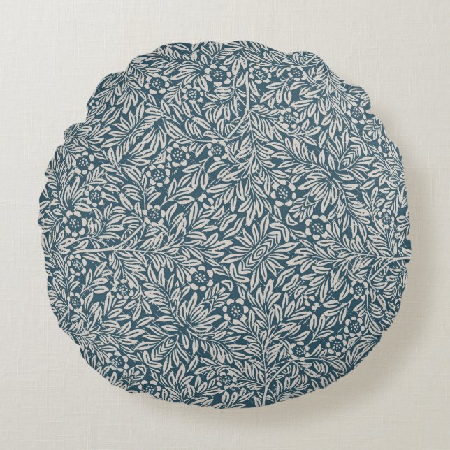 Antique Mönster of Worout Lövs Blue Background Rund Kudde (Framsidan)