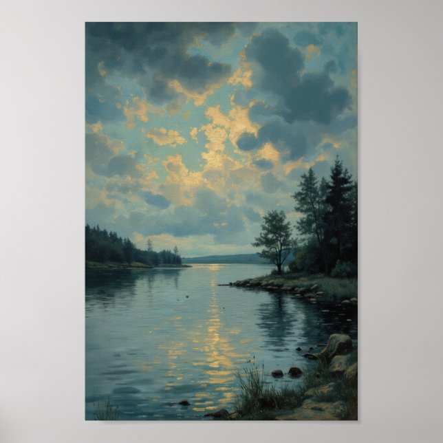 Antique Moody Lake Landscape Wall Art Poster (Framsidan)