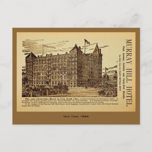 Antique Murray Backe Hotel och New York City Vykort (Framsida)