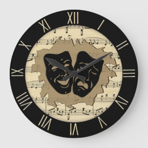 Antique Music and Theater Mask Roman Numerals Stor Klocka