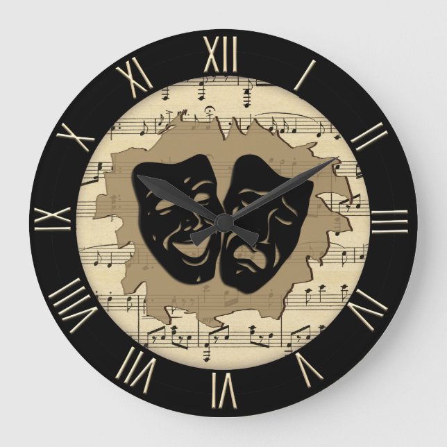 Antique Music and Theater Mask Roman Numerals Stor Klocka (Framsida)