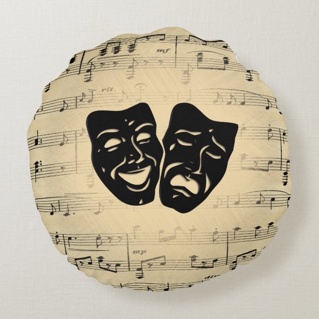 Antique Music and Theater Masks Rund Kudde (Baksidan)