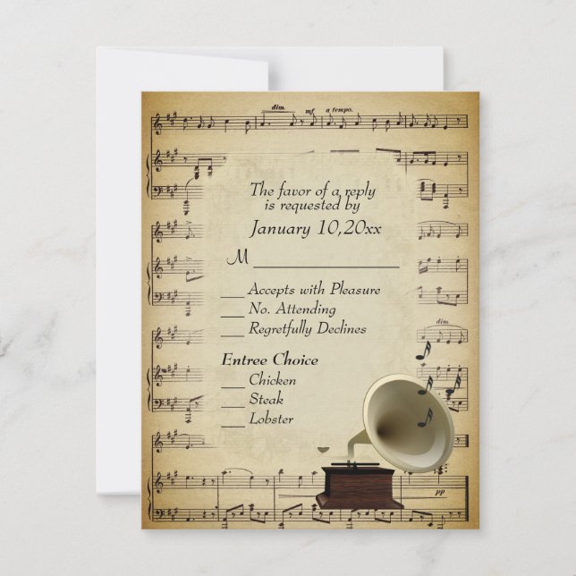 Antique Music Themme med Entree Choices OSA Kort (Framsida)