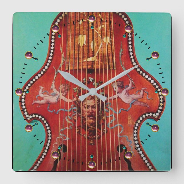 ANTIQUE MUSICAINSTRUMENT ,LYRA DA GAMBA Music Fyrkantig Klocka (Framsida)