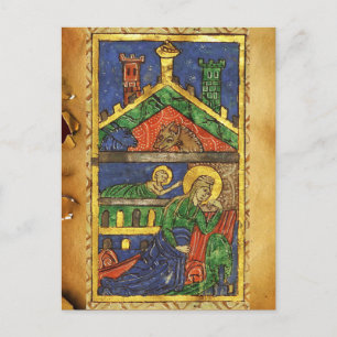 ANTIQUE NATIVITY CHRISTMAS PARCHMENT HELG VYKORT