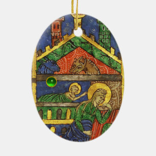 ANTIQUE NATIVITY CHRISTMAS PARCHMENT JULGRANSPRYDNAD KERAMIK