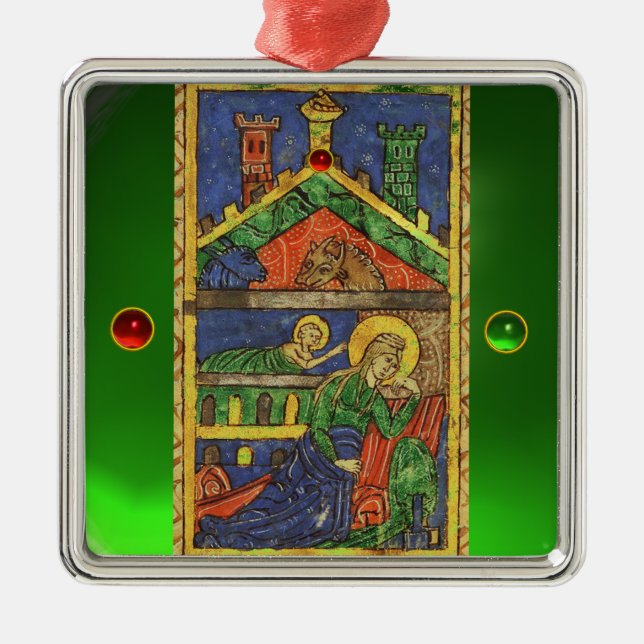ANTIQUE NATIVITY CHRISTMAS PARCHMENT JULGRANSPRYDNAD METALL (Framsidan)