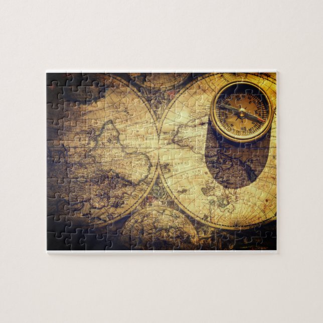 Antique Nautical Karta och Compass Pussel (Horisontell)