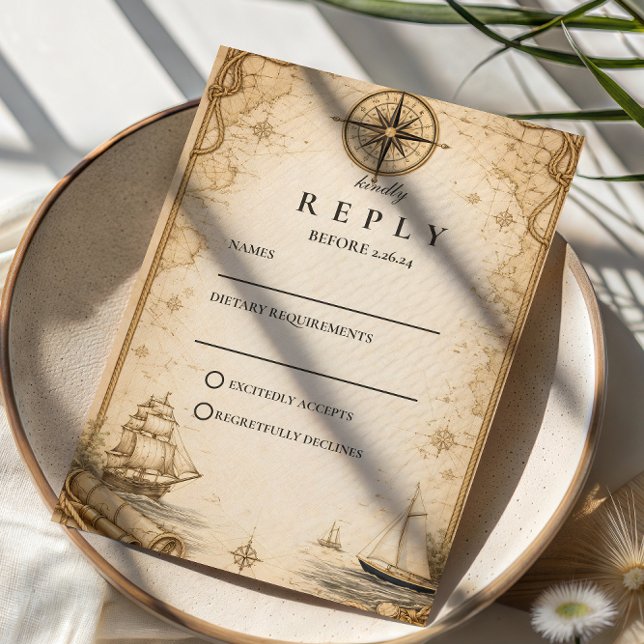 Antique Nautical Map Wedding OSA Kort (Skapare uppladdad)