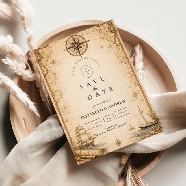 Antique Nautical Map Wedding Spara Datumet (Skapare uppladdad)