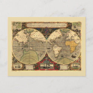 Antique Nautical World Map Vykort