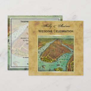 Antique New York City Karta Distress BG SQ Bröllop Inbjudningar