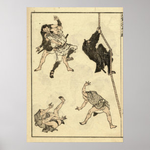 Antique Ninja & Samurai Manga av Katsushika Hokusa Poster