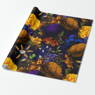 Antique Nostalgic Lila Gula blommor Mönster Presentpapper