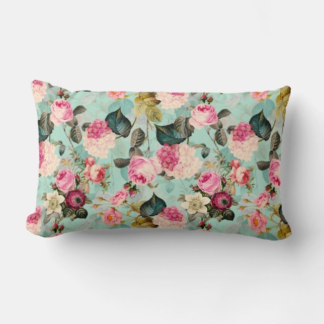 Antique Nostalgic Redouté Ro Mönster mynta Lumbarkudde (Framsida)