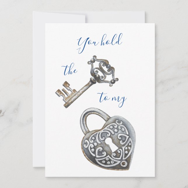 Antique nyckel och eart lock black white Valentine Julkort (Framsida)