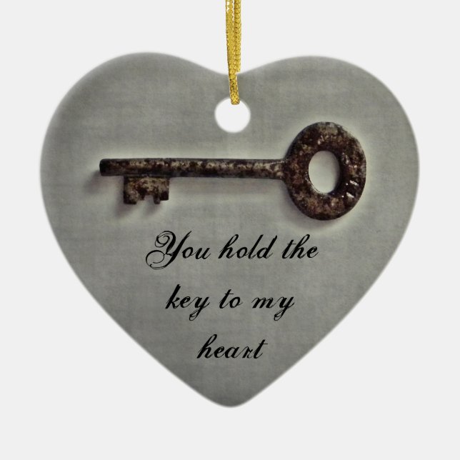 Antique nyckel på grått julgransprydnad keramik (Framsidan)