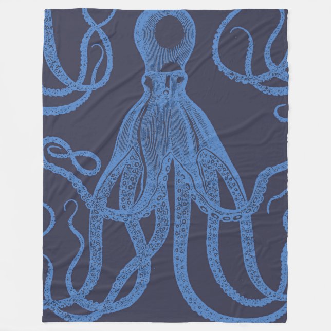 Antique Octopus Blue på Blue Fleecefilt (Framsidan)